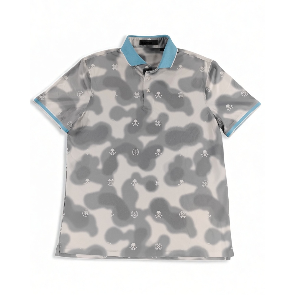 G/FORE Blur Icon Camo Tech Polo Shirt Mens L Preppy Streetwear Skull Crossbones